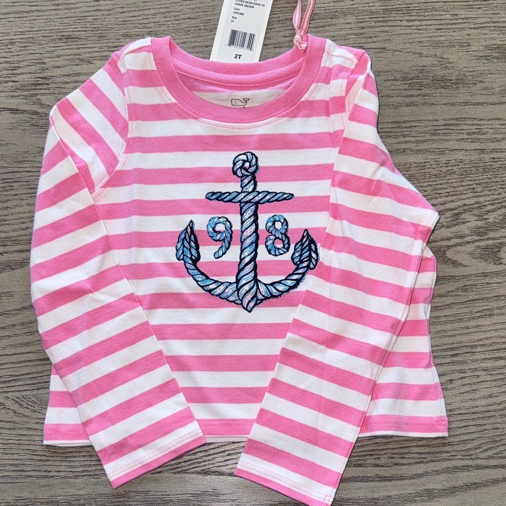 Vineyard Vines Pink Striped Anchor Kids Shirt 2T